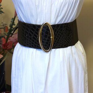 VTG NWOT HYDE Collection 16081 Gold Buckle Genuine Leather Ladies Stretch Belt